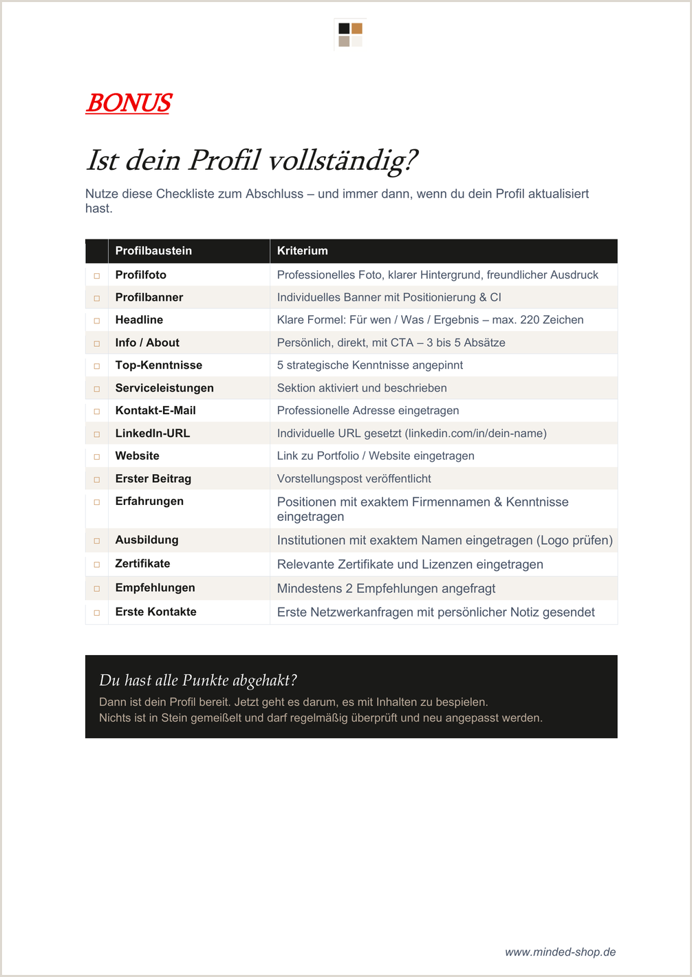 LinkedIn-Checkliste