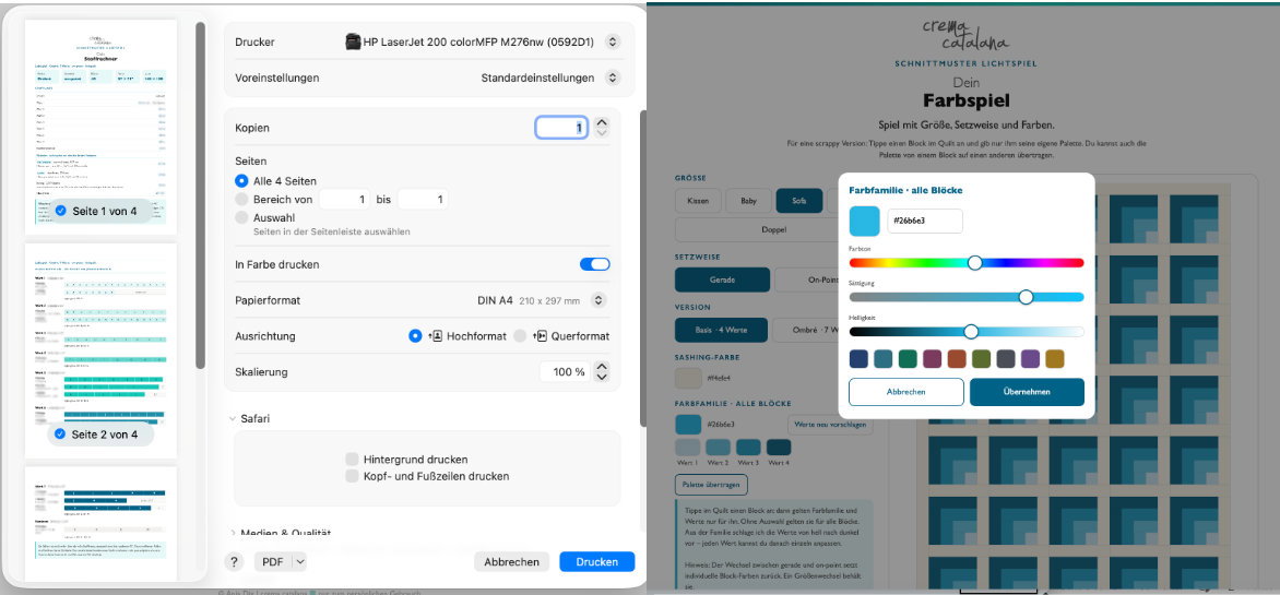 Die Online Tools Stoffrechner und Farbspiel