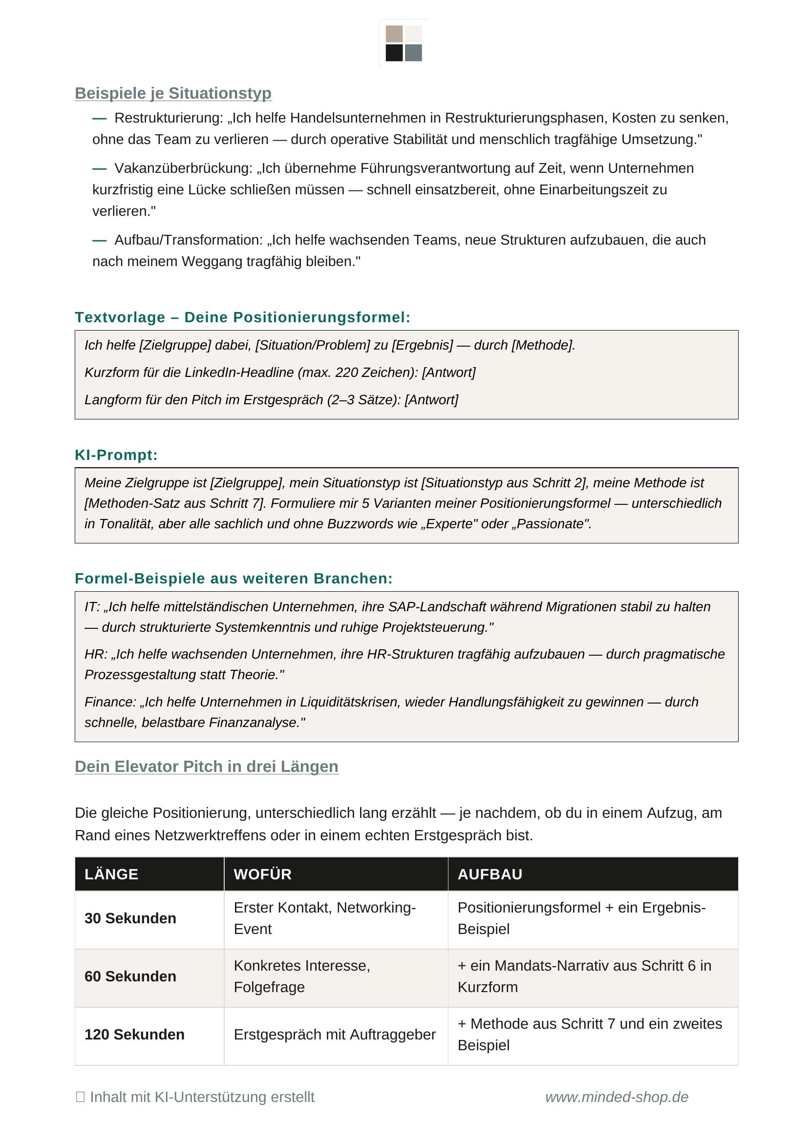 Positionierung-Elevator