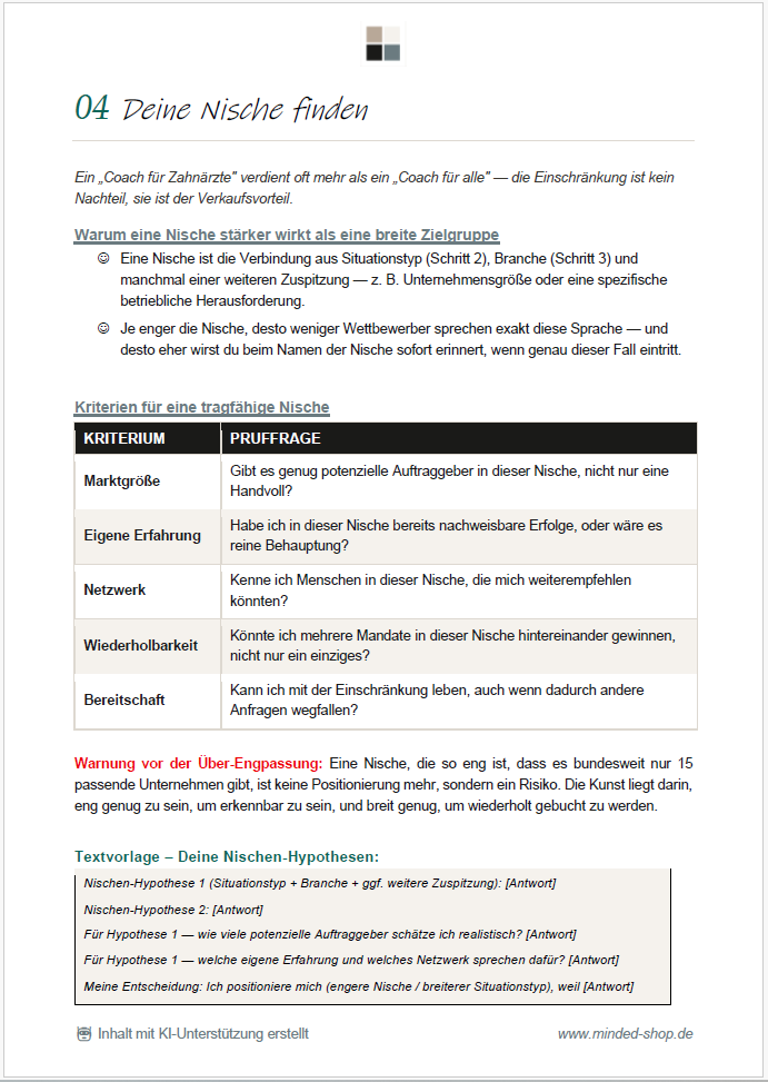 Positionierungsfahrplan