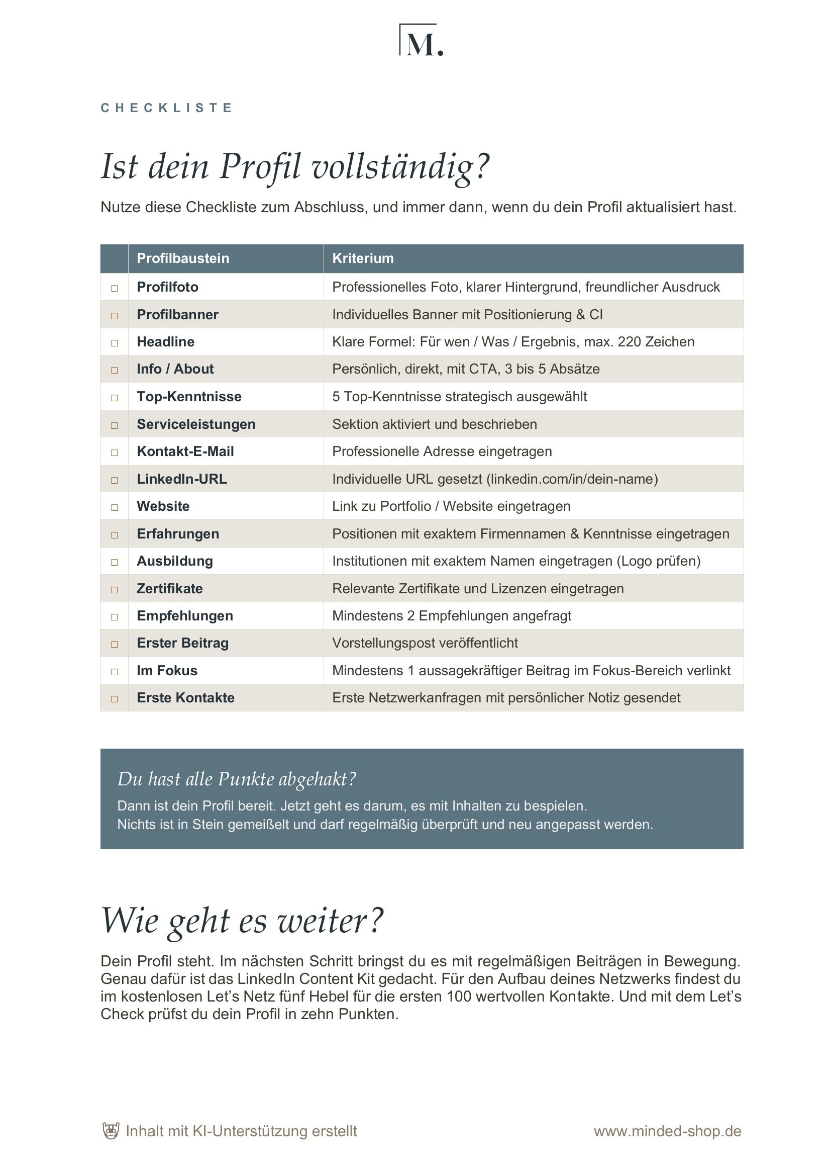 LinkedIn-Checkliste