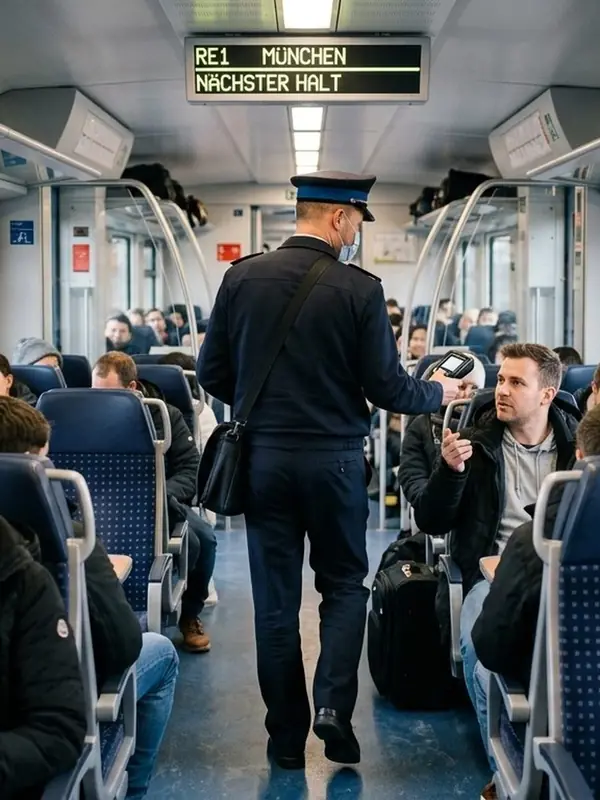 Kontrolleur bei der Fahrkartenkontrolle im Regionalzug