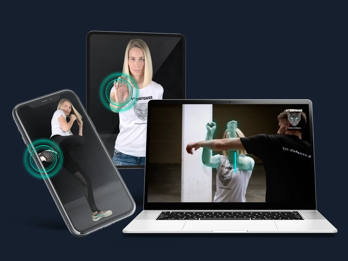 1ST DEFENSE Videokurs auf Laptop, Tablet und Handy