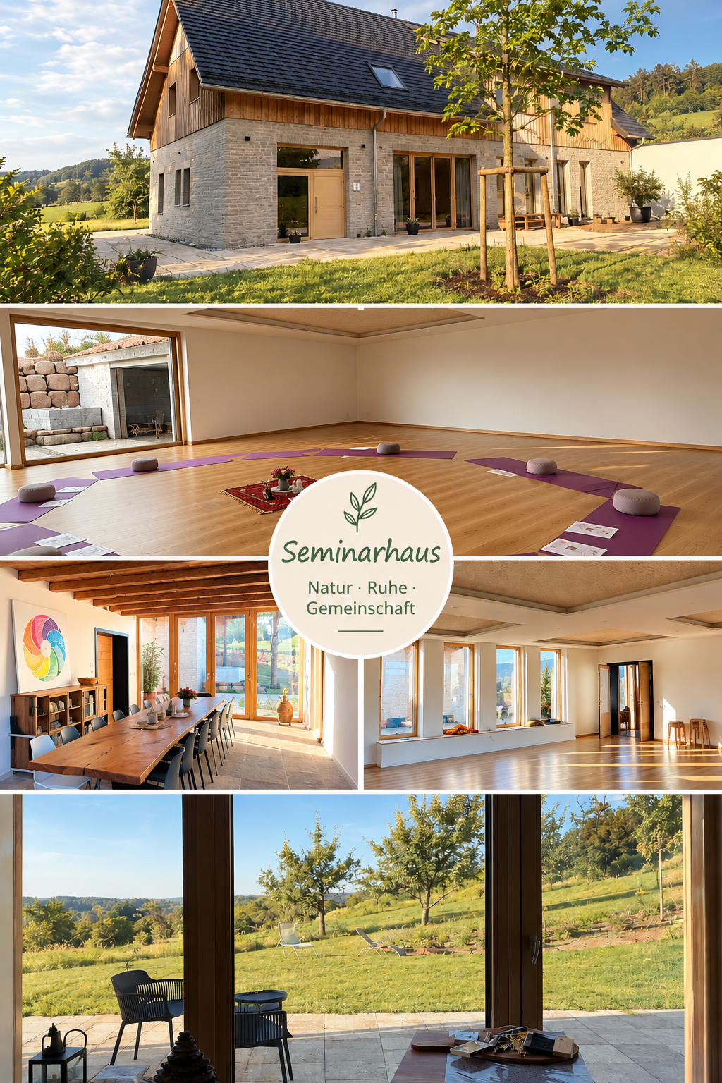 Seminarhaus Egenhausen – Natur, Essbereich und Yoga-Raum